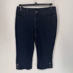 Nine West Jeans Jegging Women Size 12 Dark Indigo Blue Button Hem Crop Pant